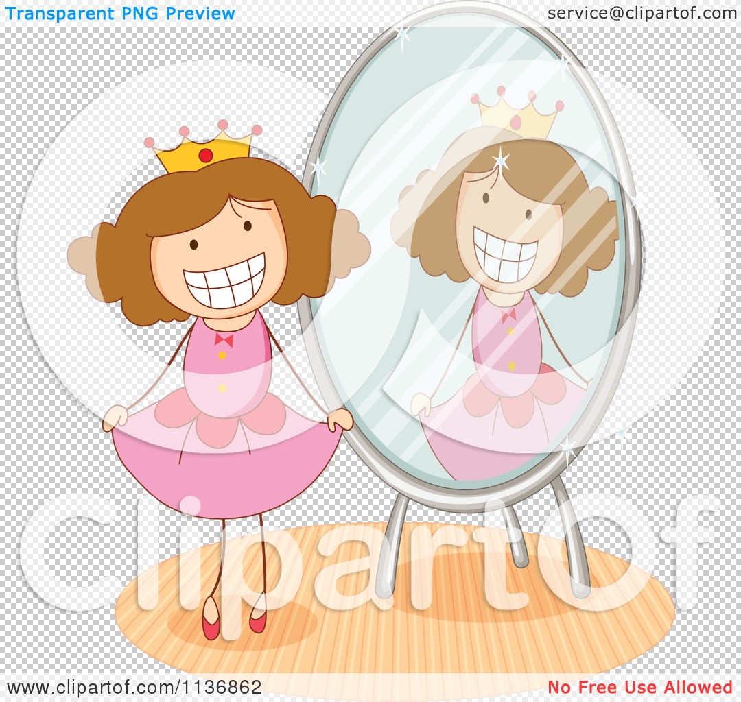 Cartoon Of A Happy Princess By A Mirror   Royalty Free Vector Clipart    