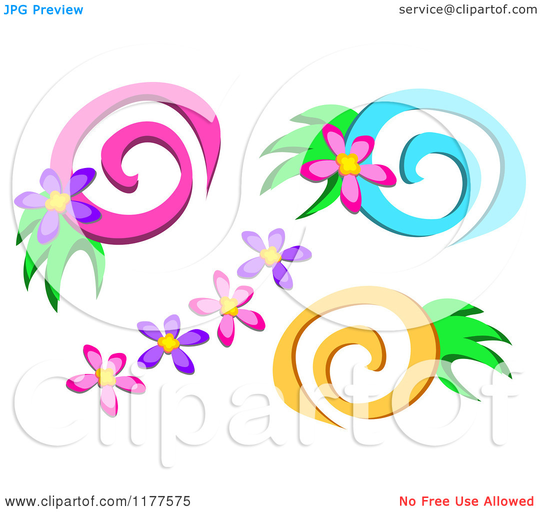 Cartoon Of Colorful Flowers And Swirls   Royalty Free Vector Clipart