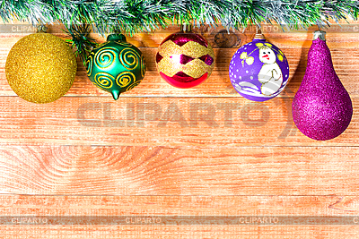 Christmas Border With Decoration New Year S Toys On A Wooden