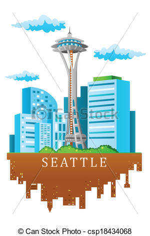 Clip Art Vektor Von Seattle Skyline   A Vektor Abbildung Seattle    