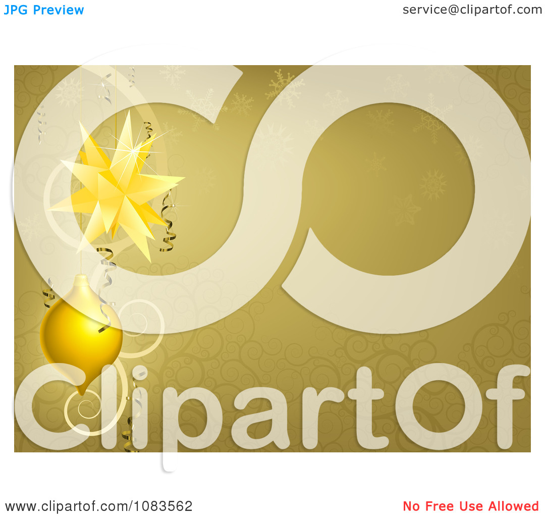 Clipart Gold Swirl And Snowflake Christmas Background With Baubles