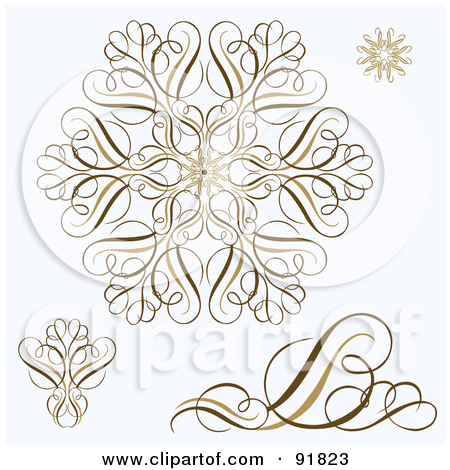Clipart Illustration Of A Digital Collage Of Brown Swirl And Snowflake