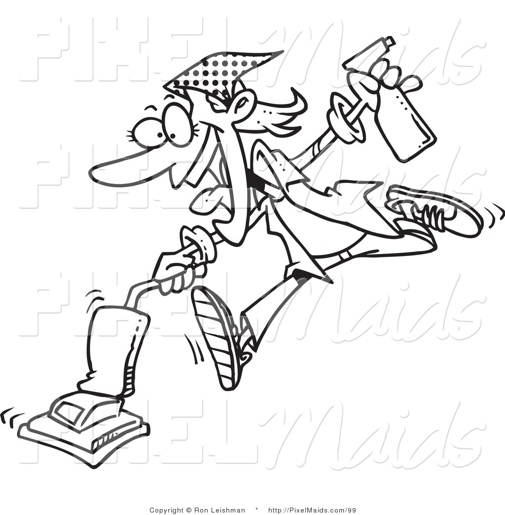 Clipart Of A Coloring Page Of A Spring Cleaning Woman Vacuuming By Ron