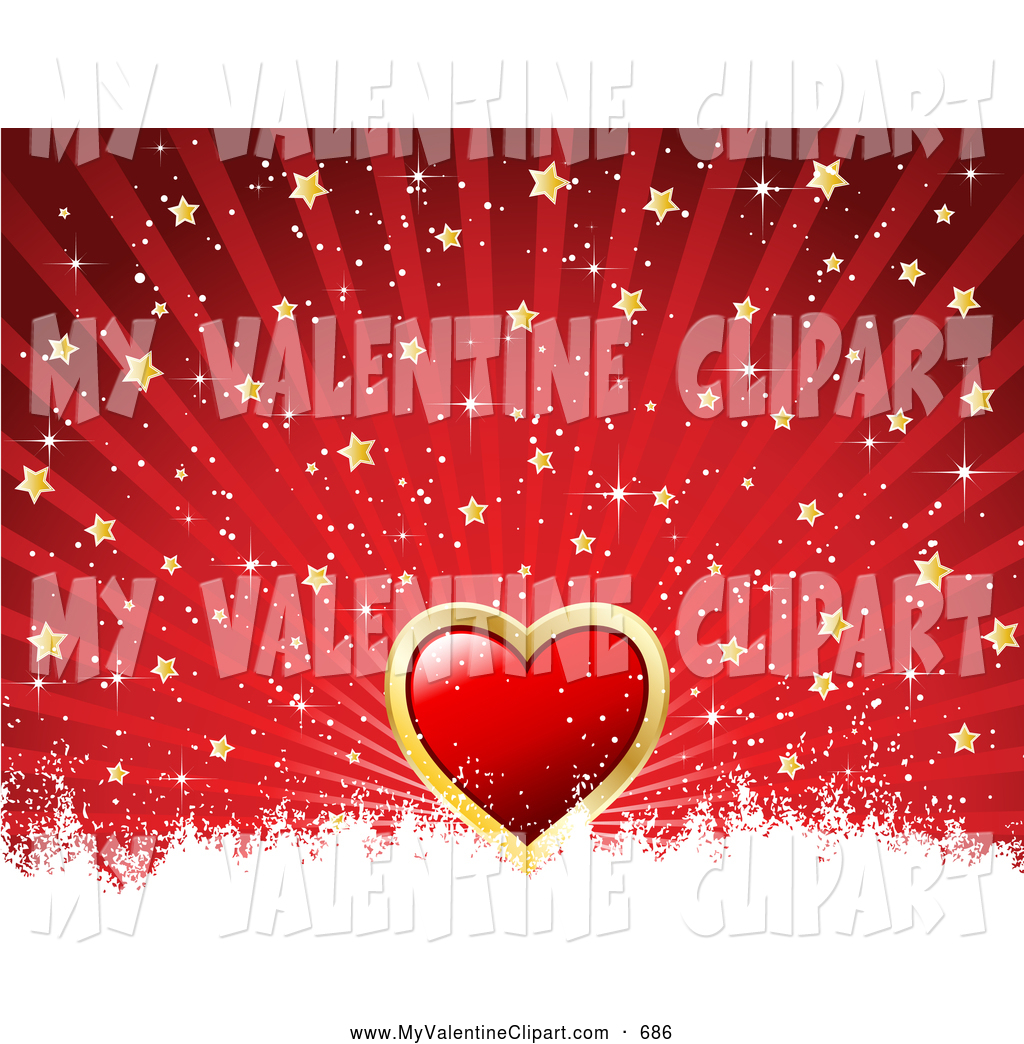 Clipart Of A Shiny Red Heart Bordered In Gold On A Red Background    