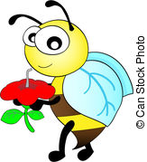 Cute Bee Taking A Sip From Flower   Vector Illustration Of A