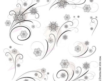 Elegant Snowflake Flourishes Snow C Rystal Pretty Florals Black Twirls