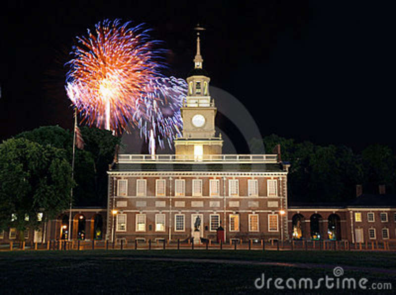 Fireworks At Independence Hall National Historic Park In Philadelphia