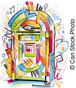 Jukebox Sketch   Isolated On White Background Only One Layer   