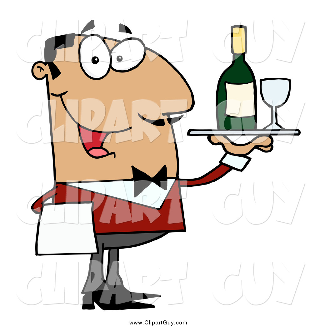 Larger Preview  Clip Art Of A Friendly Hispanic Male Waiter Serving    