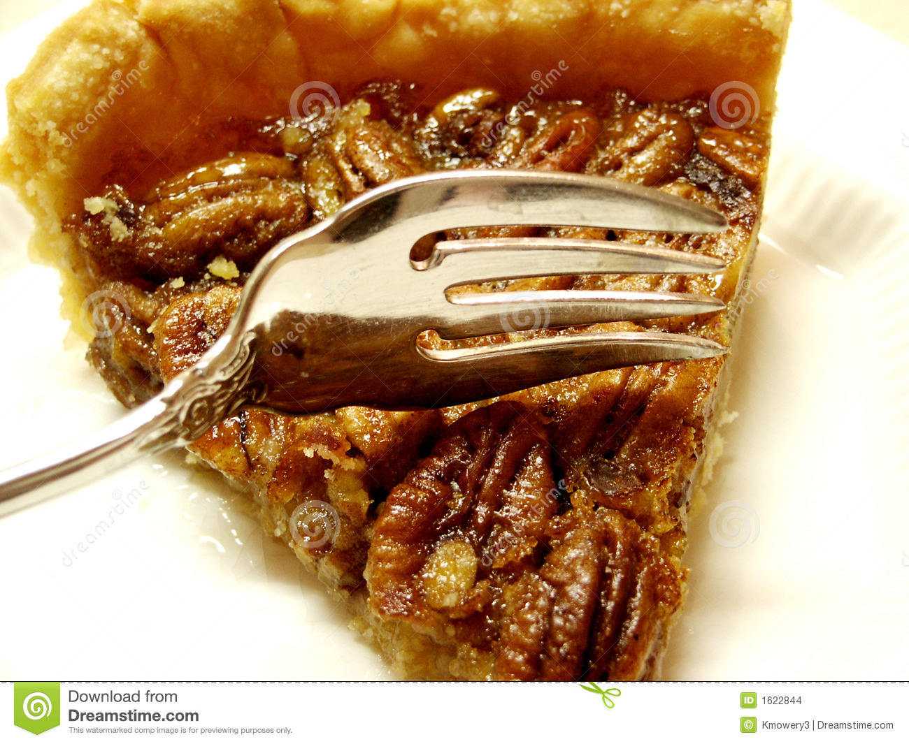 Pecan Pie On White Plate With Fork On Top Ready To Dig In 