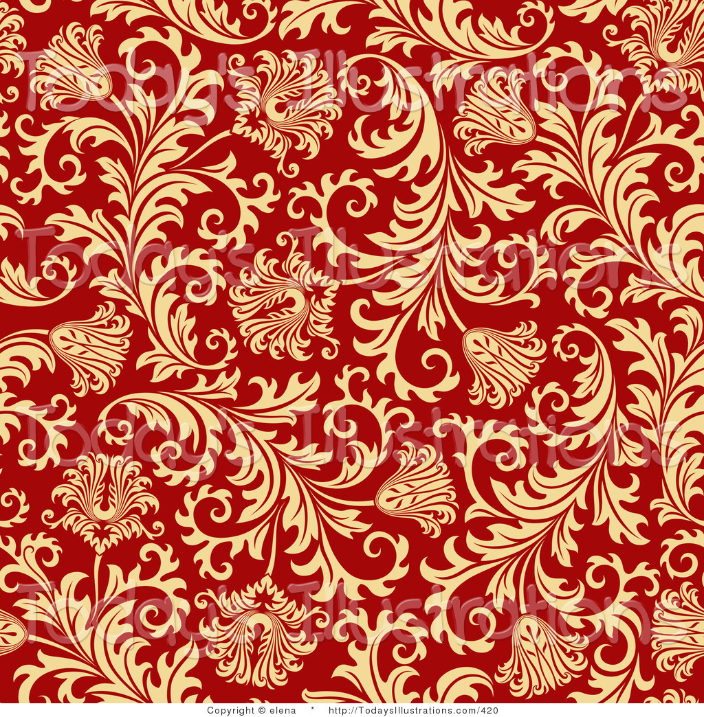 Preview  Clipart Of A Red Background With A Seamless Elegant Gold    