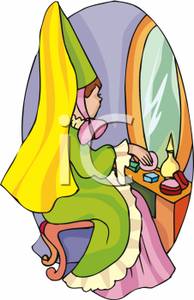 Princess Looking In The Mirror Applying Makeup   Royalty Free Clipart