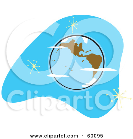 Retro Planet Earth With Brown Continents On Blue With Stars