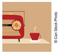 Retro Radio Concept   Half Radio On Table With Coffee   