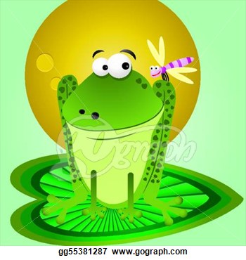 Stock Illustration   Funny Cartoon Frog With Dragonfly On Background