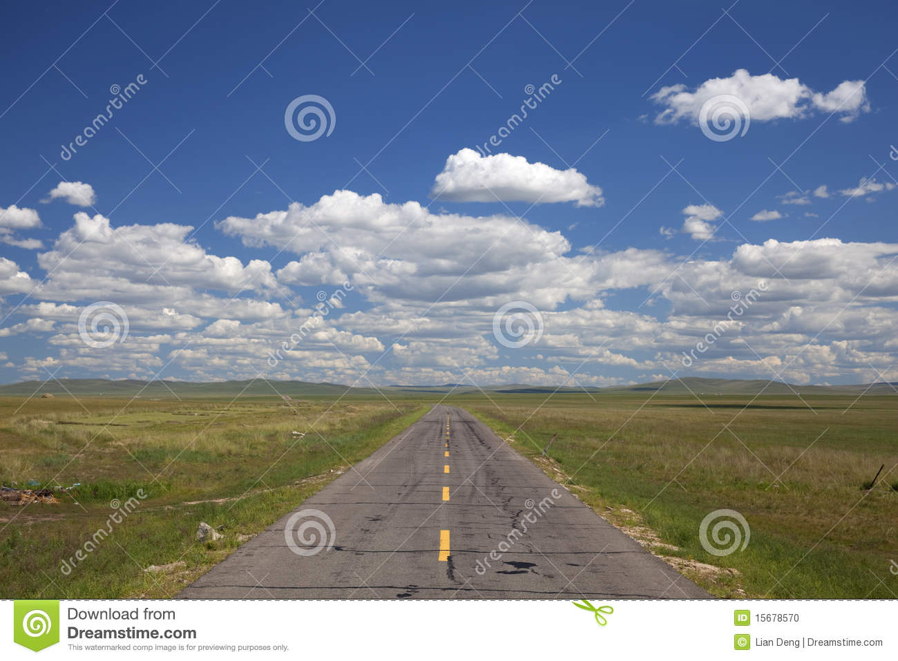 The Simple Asphalt Road In Summer Prairies Of Inner Mongolia China