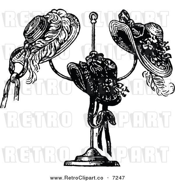 Vector Clipart Of A Retro Black And White Ladies Hats On A Stand By