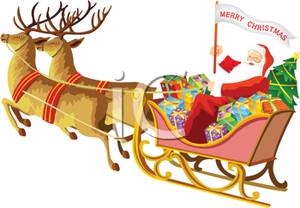 With A Sleigh Of Toys For Christmas   Royalty Free Clipart Picture