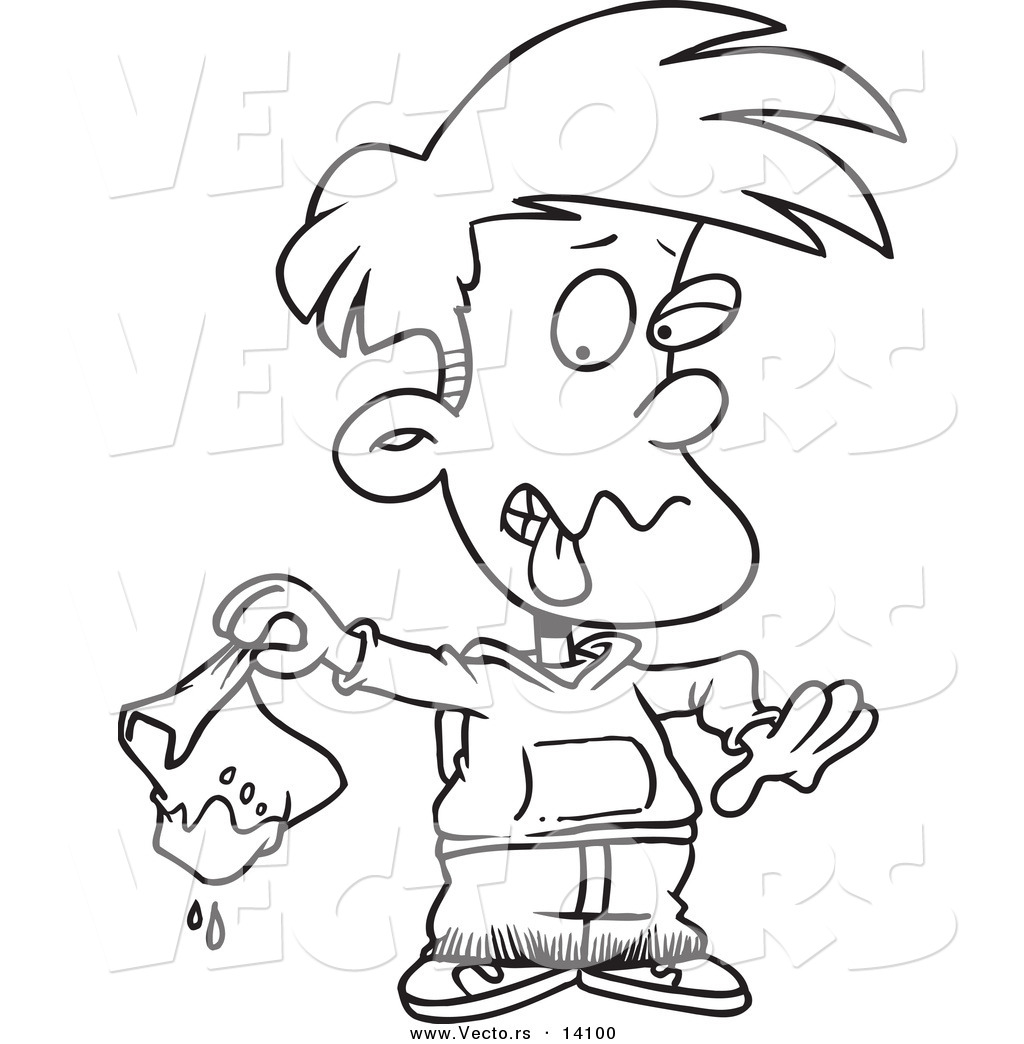     Boy Holding A Muddy Lunch Bag   Coloring Page Outline By Ron Leishman