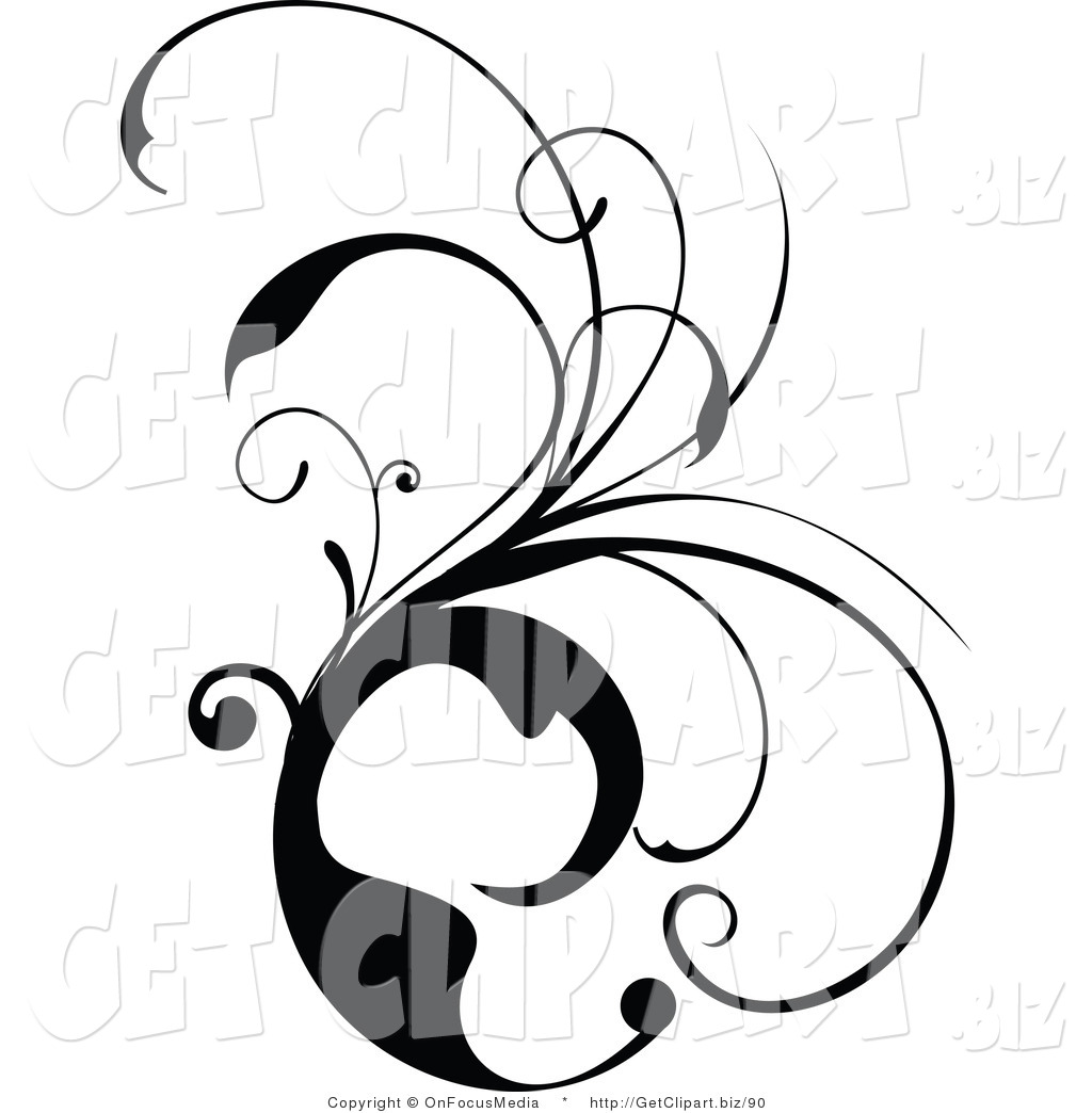 Clip Art Of A Black And White Scrolling Design Vine By Onfocusmedia
