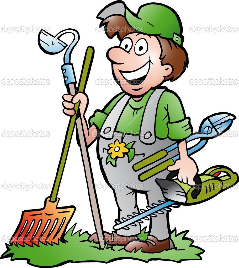 Hand Drawn Vector Illustration Of An Happy Gardener Standing With His