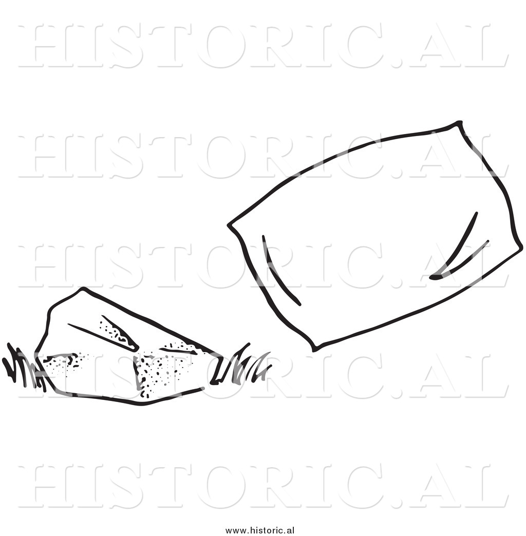 Historical Clipart Of A Hard Rock Beside Soft Pillow   Black And White