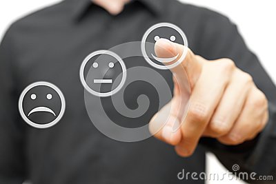 Man Is Choosing Happypositive Smile Icon Concept Of Satisfaction And    