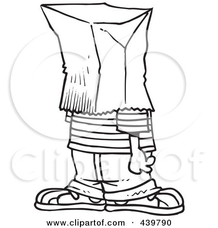 Outline Design Of An Embarrassed Boy With A Bag On His Head By Ron