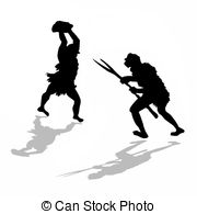 Silhouette Two Fight Primitive Persons Clipart Vector