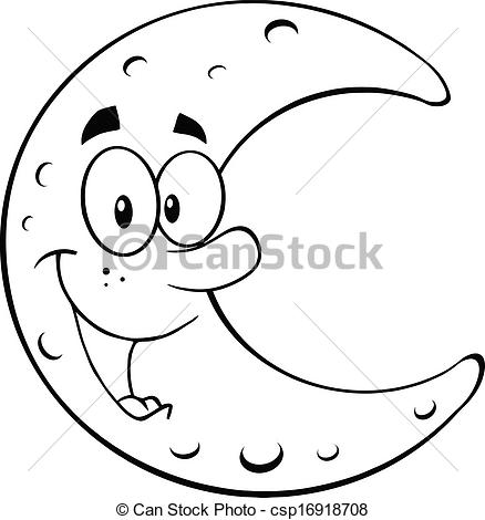 Vector   Black And White Smiling Moon   Stock Illustration Royalty