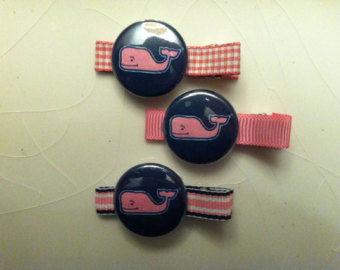 You Choose  Vineyard Vines Inspired Button Navy With Pink Whale On