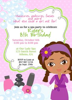 African American Little Girl Spa Party Invitation   8 00 Via Etsy