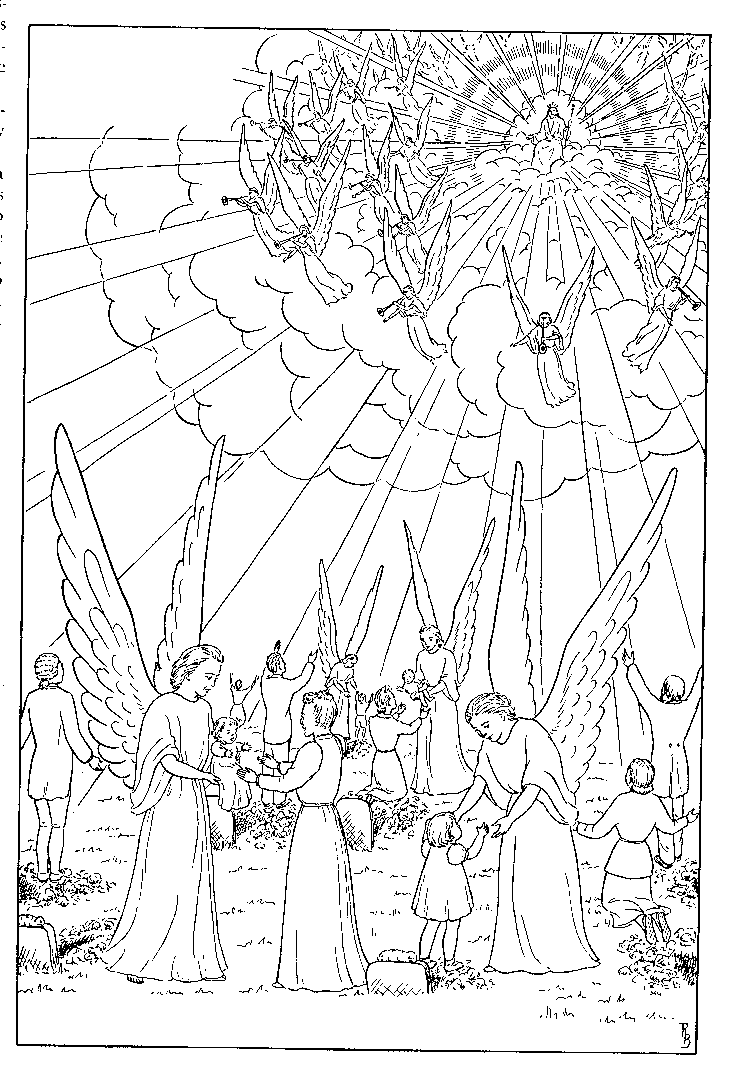 Angels Playing With Kids While Second Coming Of Jesus Christ Coloring