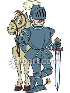 Cartoon Of A Knight With His Horse   Royalty Free Clipart Picture