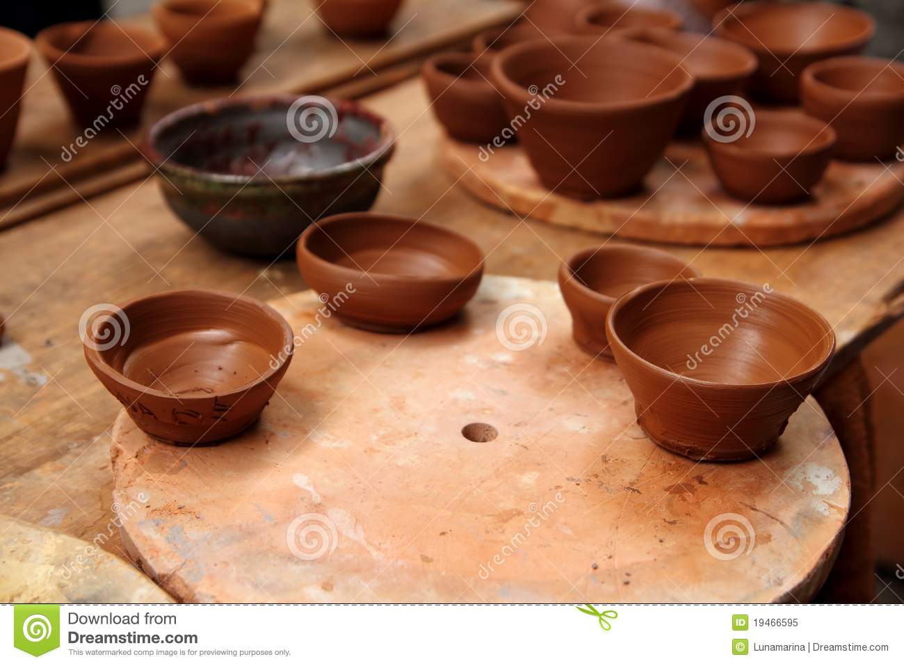 Clay Pottery Potter Handcrafts On Vintage Table Royalty Free Stock    