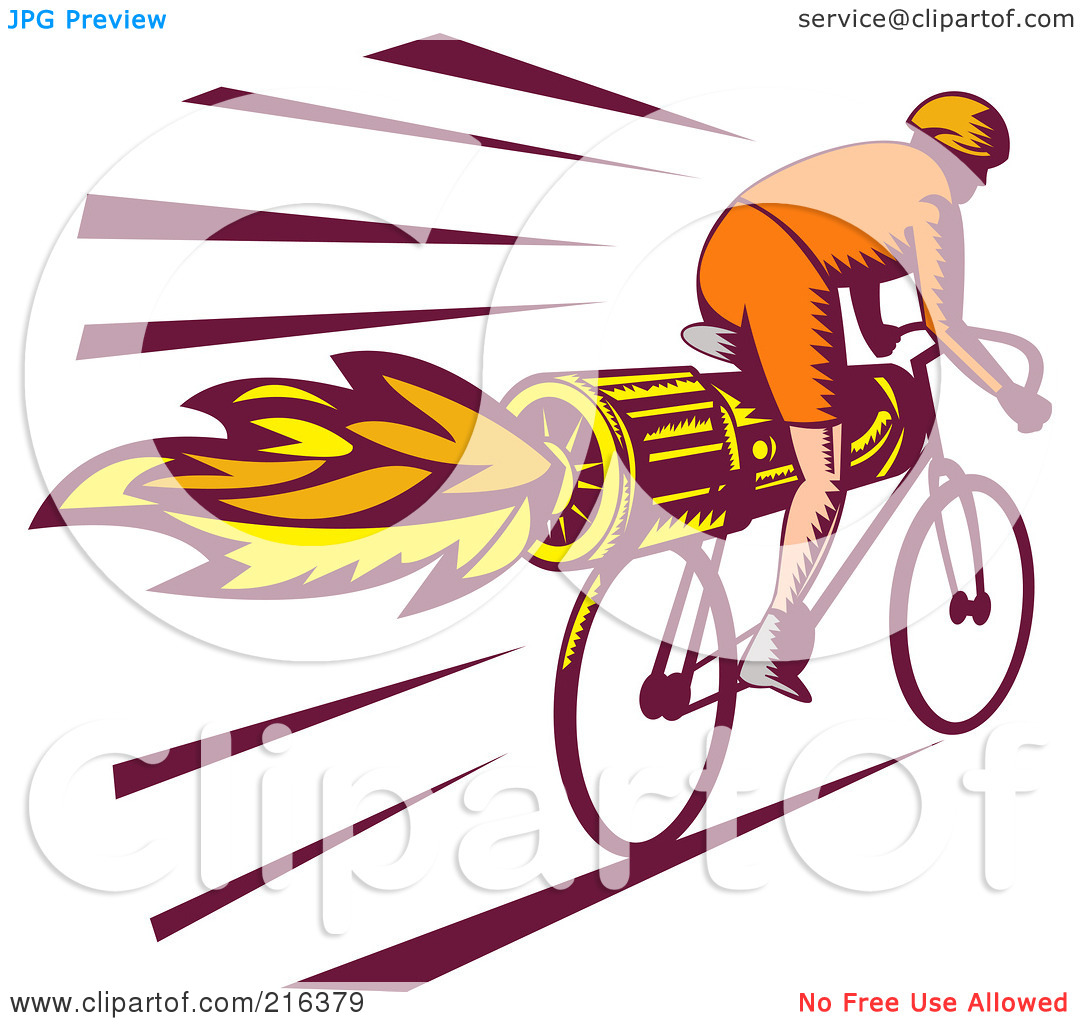 Clipart Illustration Of A Retro Cyclist Riding A Rocket Bike By