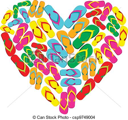 Eps Vector Of Flip Flops In Love Heart Shape   Colorful Flip Flops In    