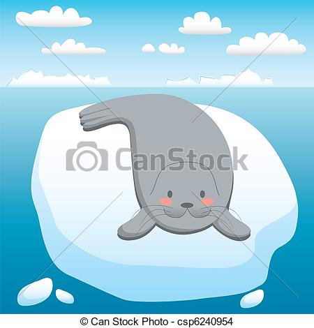 Eps Vector Of Happy Seal   Cute Seal Happy Resting On Floating Iceberg