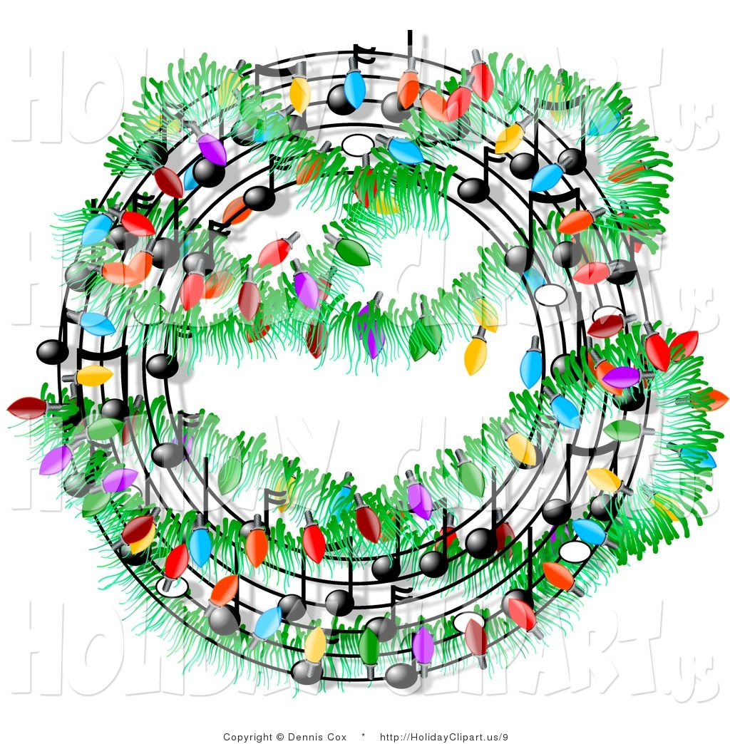 Holiday Clip Art Of A Christmas Music Symbols Decorated With Lights In
