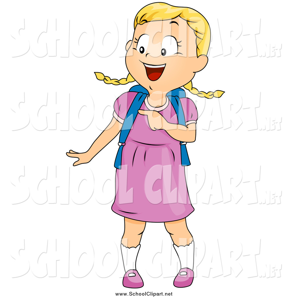 Larger Preview  Clip Art Of A Blond White School Girl Pointing To The