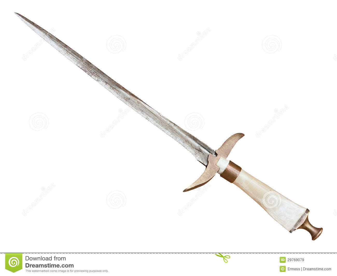 Medieval Dagger With A Long Slender Blade   Antique Hand Weapon With    