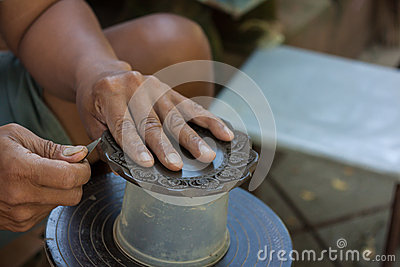 Potter Is Molding And Craving The Clay  Royalty Free Stock Photo    