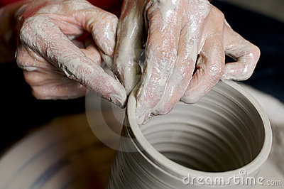 Potter Working Clay On Potter S Wheel 