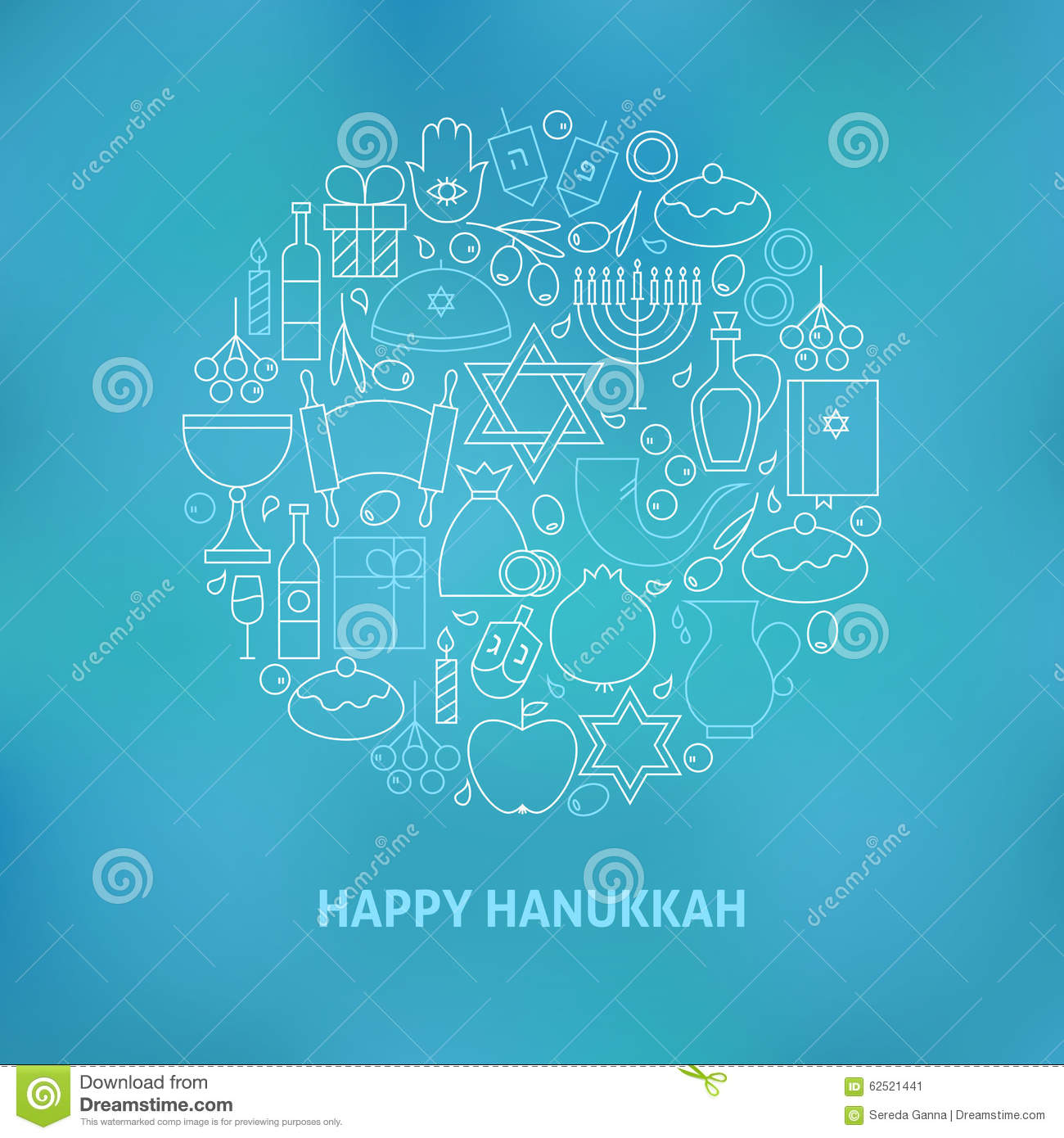 Thin Line Jewish Happy Hanukkah Holiday Icons Set Circle Shaped Stock