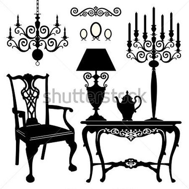 Antique Decorative Furniture Collection Black Silhouettes Of Furniture    