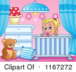 Baby Girl In A Nursery Crib Royalty Free Vector Clipart By Visekart