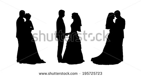 Black Silhouettes Of Bride And Groom Together In Various Postures    