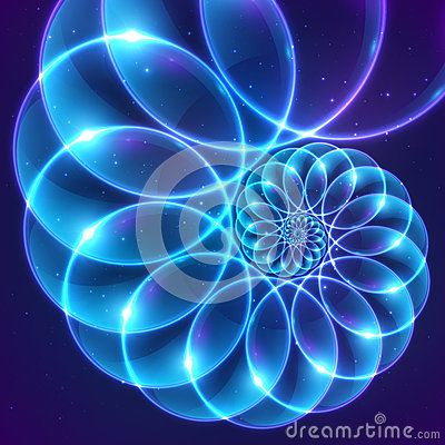 Blue Abstract Vector Fractal Shining Cosmic Spiral 