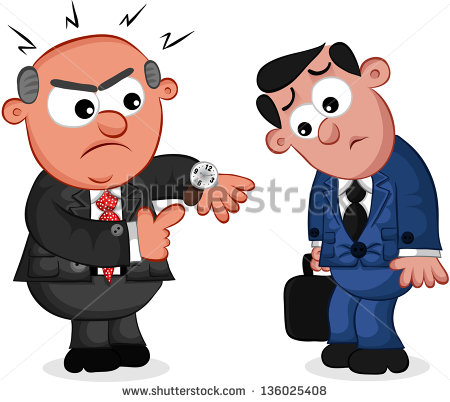 Businessman  Cartoon Boss Man Angry At An Employee Late For Work    