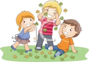 Children Playing In Fall Leaves   Royalty Free Clipart Picture